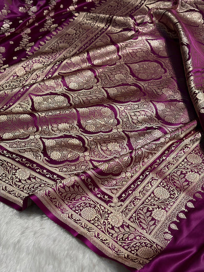 Magenta Cross & Booti Banarasi Katan Silk Saree SK24