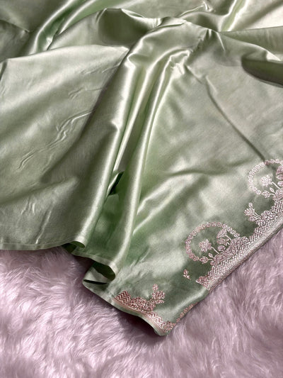 Banarasi Light Pista Shades With Minakari Floral Mashru Silk Saree MCS91