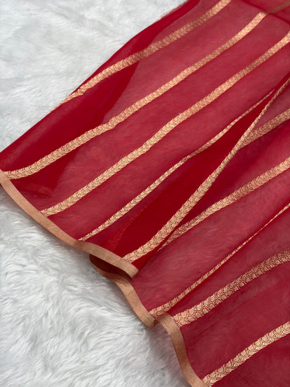 Pure Banarasi Organza Red Shades With Minakari Floral Banarasi Silk Saree PO-30