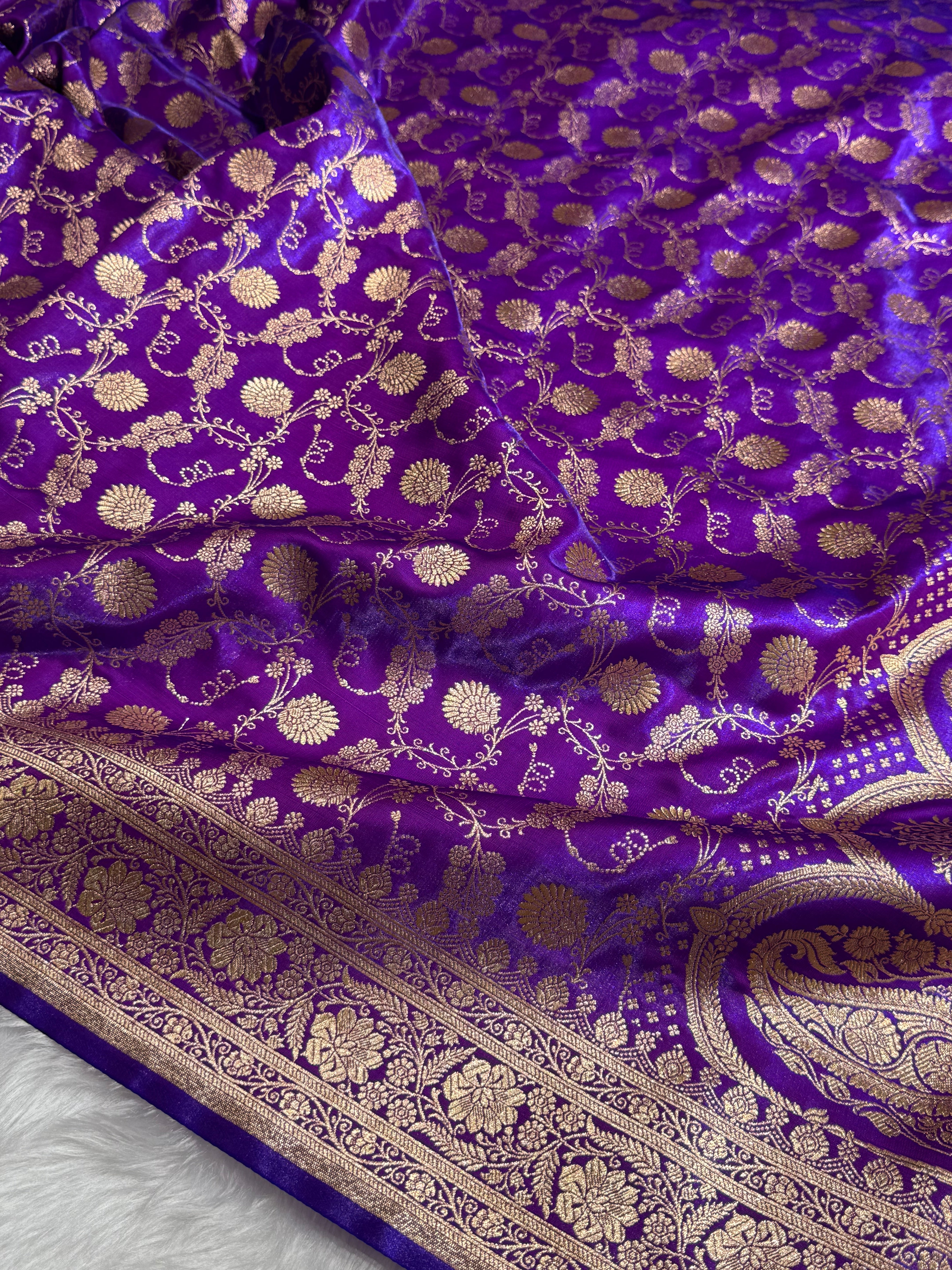 Light Wight Satin Silk Jaal in Purple magenta Shades