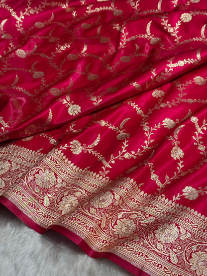 Reddish Pink Shades Banarasi Satin Silk Saree SS34