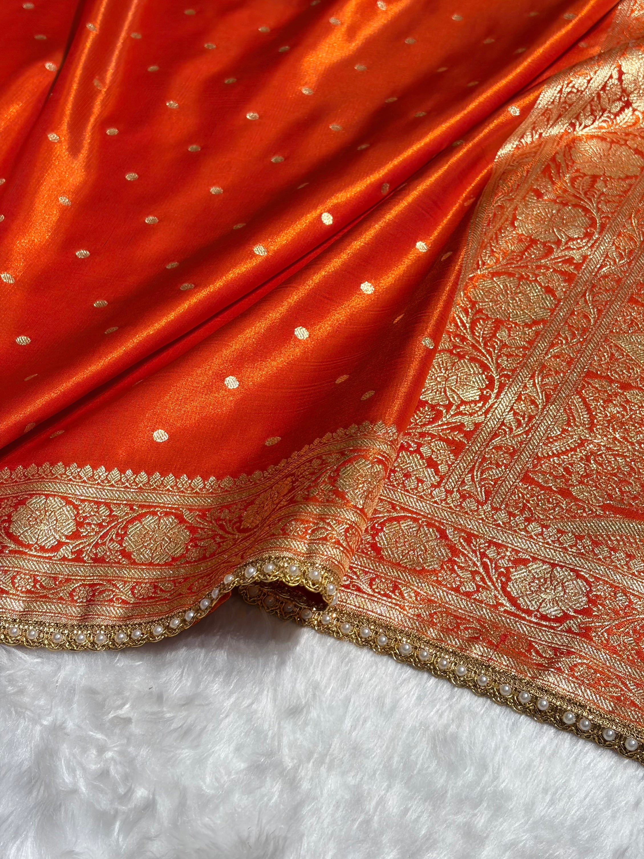 Satin Silk Dot Booti in Orange Shades With Gotta Patti SSGP08