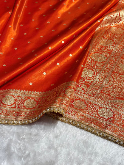 Satin Silk Dot Booti in Orange Shades With Gotta Patti SSGP08