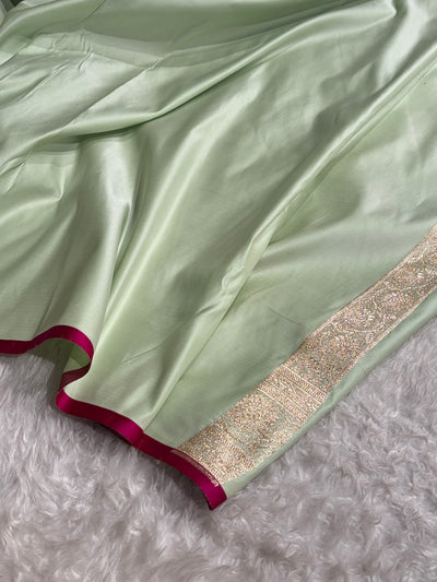 Light Pista Jaal Pattern Satin Katan Silk Saree SK25