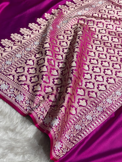 Cross Purple Shades Plain Banarasi With Minakari Floral Border Mashru Silk Saree MSM-123