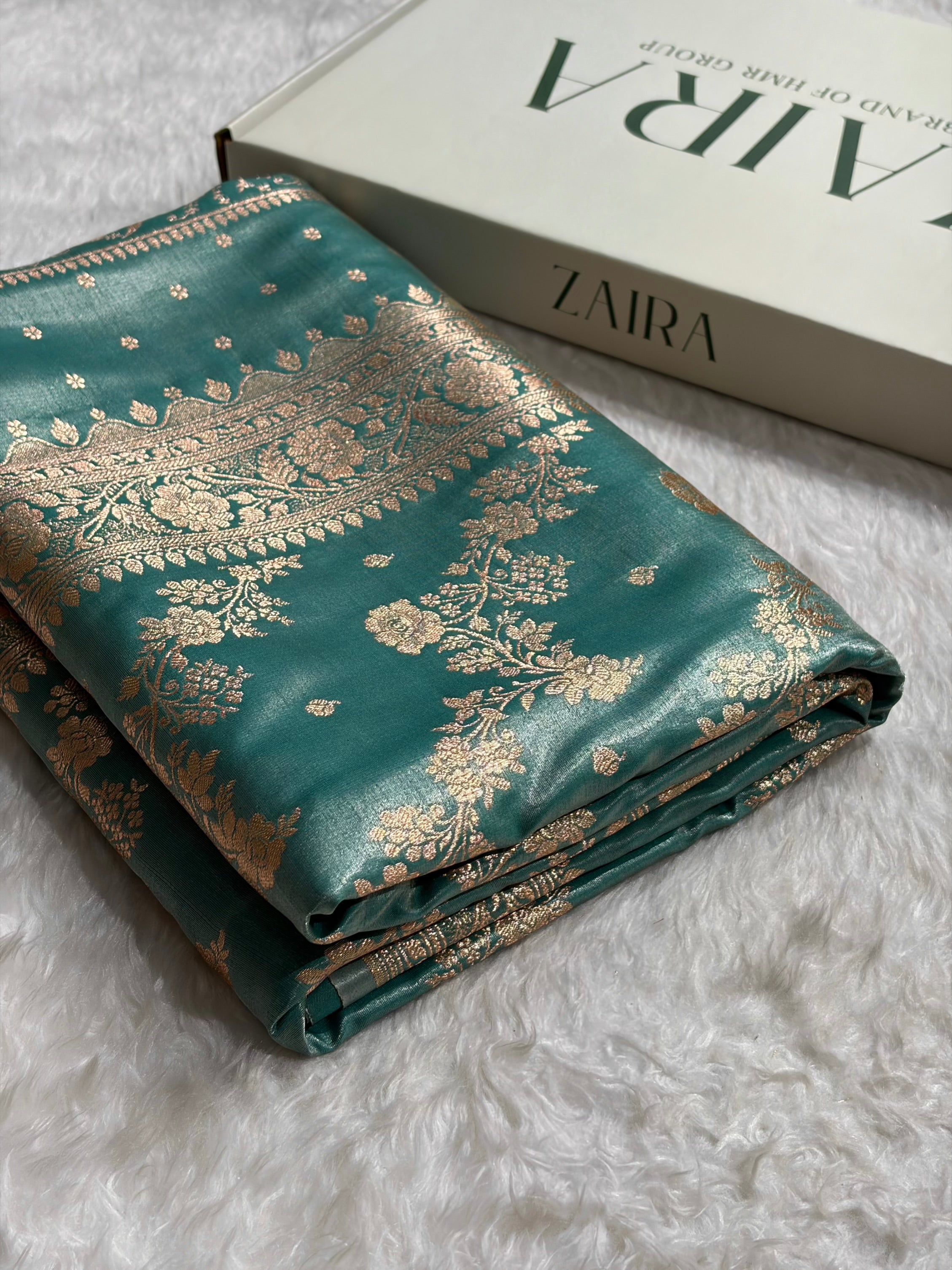 Satin Silk Saree Banarasi Cross with booti In Turquoise Shades SS22