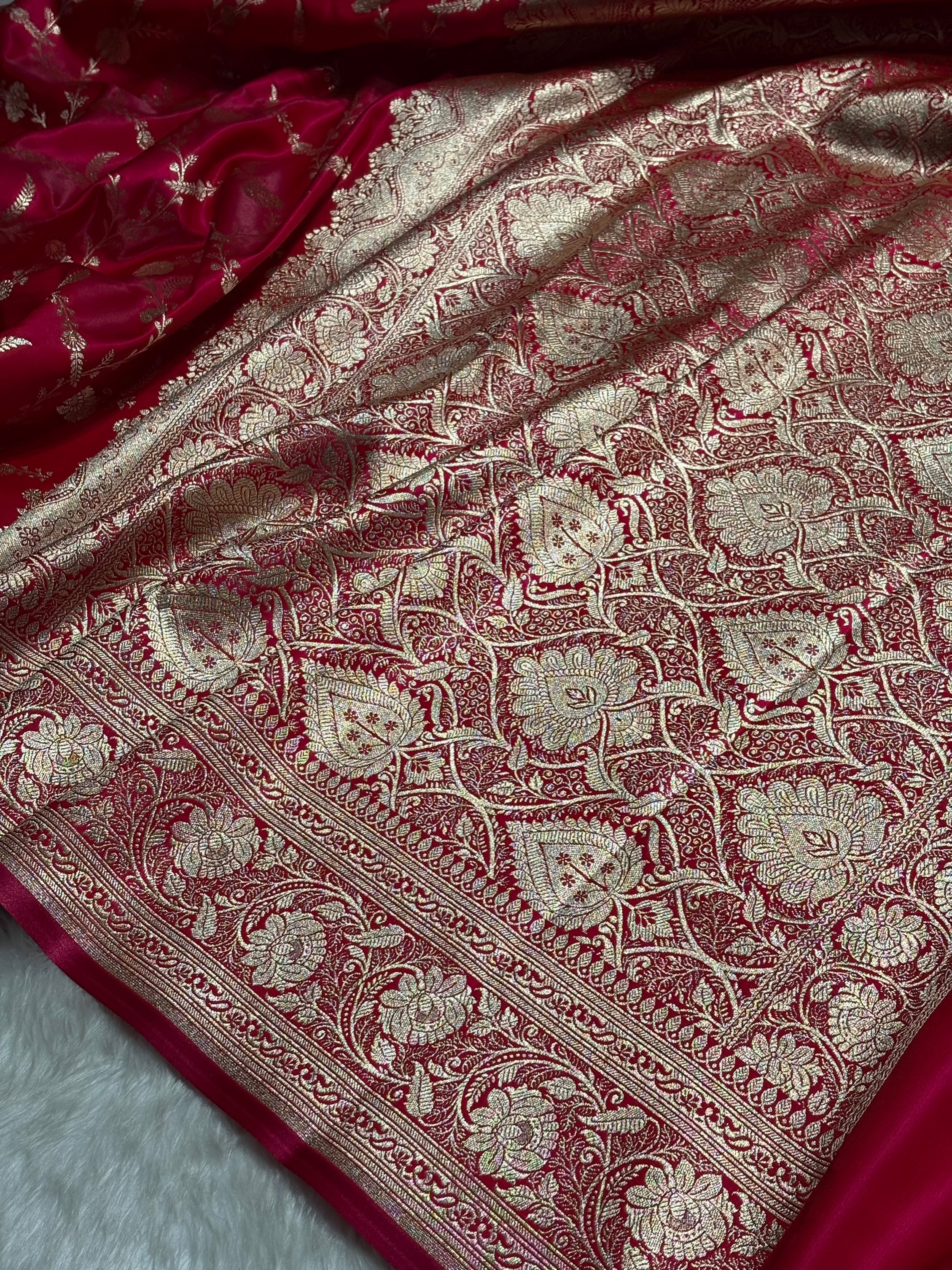 Reddish Pink Shades Banarasi Satin Silk Saree SS34