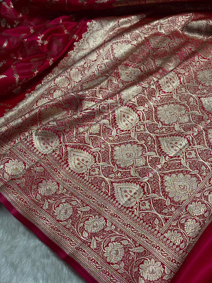 Reddish Pink Shades Banarasi Satin Silk Saree SS34