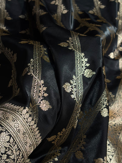 Black Shades Cross Pattern Banarasi Satin Silk Saree SS50