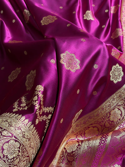 Banarasi Satin Katan Saree Floral Boota Pattern in Wine Shades SK146