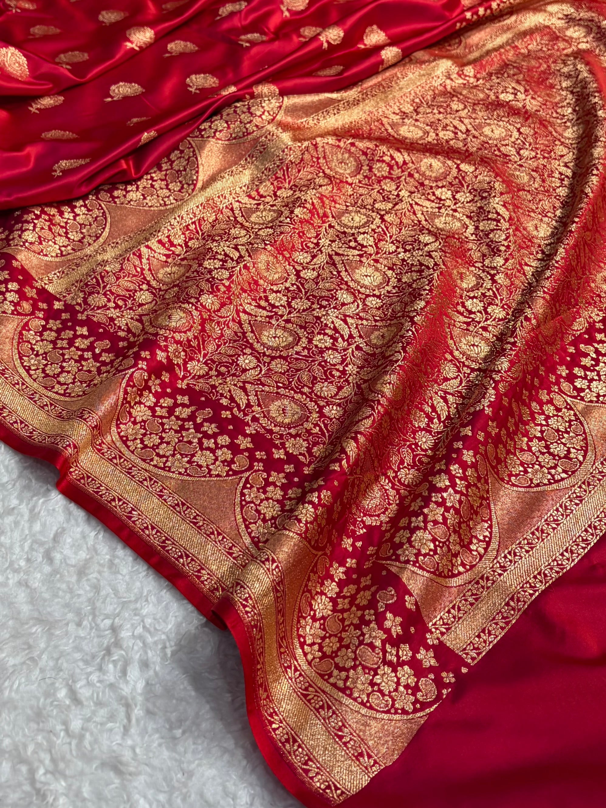 Banarasi Satin Katan Saree With Boota in Cross Red Shades SK111