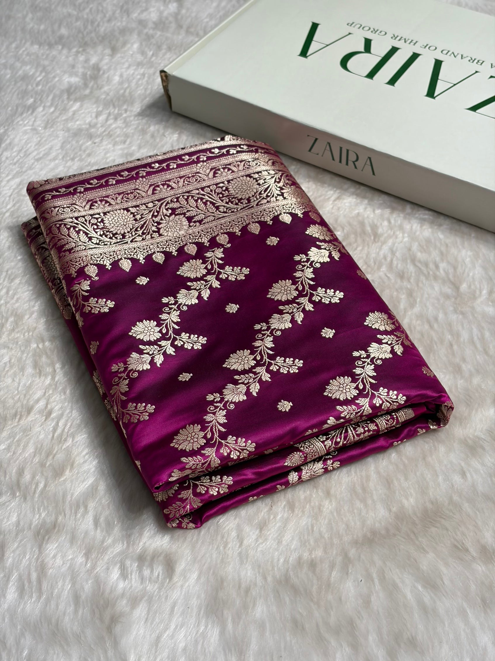 Wine Cross & Booti Banarasi Katan Silk Saree SK24