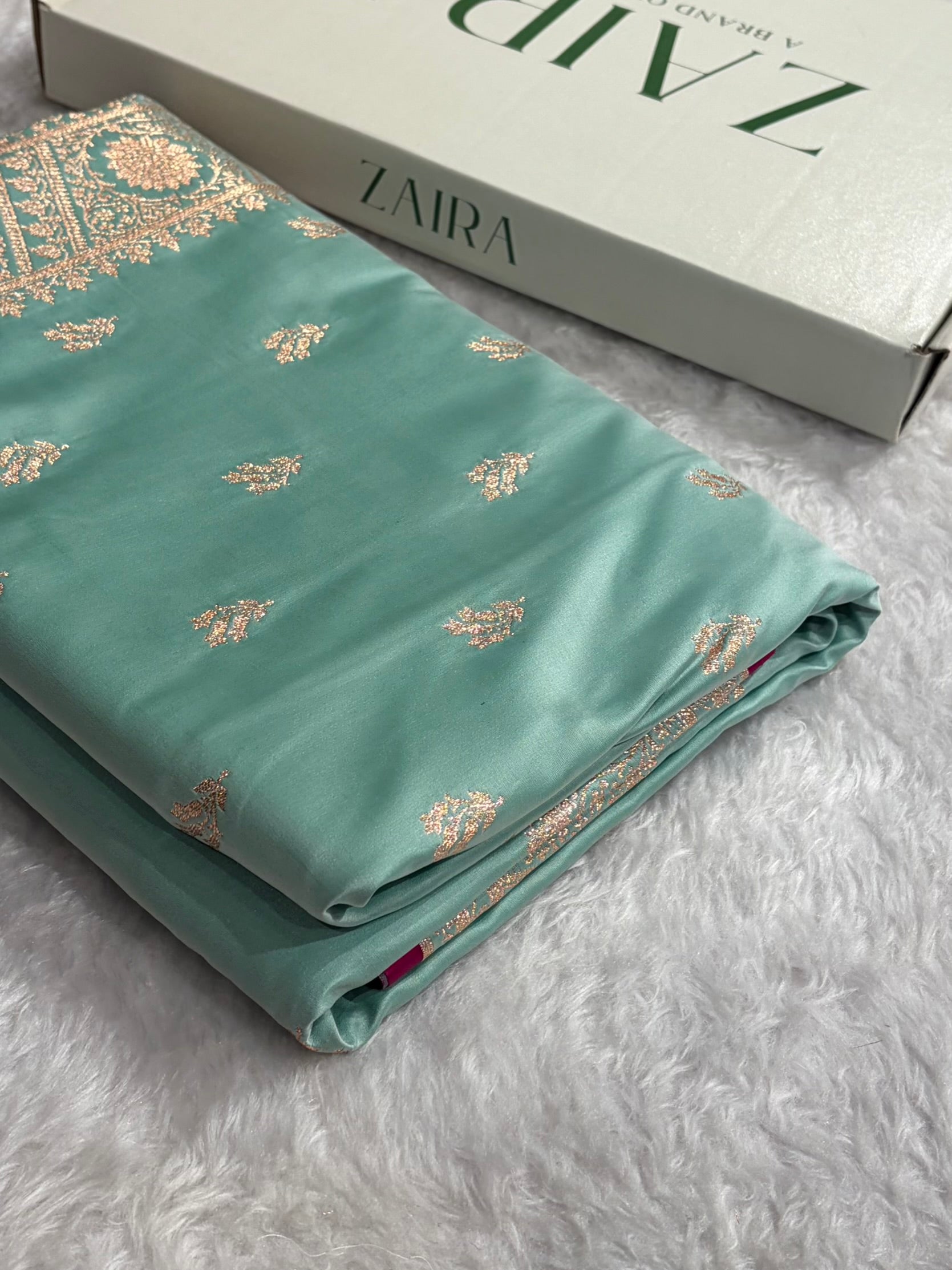 Banarasi Satin Katan Saree With Boota in Sea Green Shades SK110