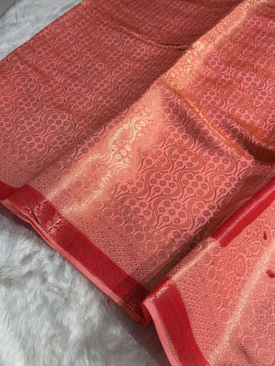 Banarasi Peach Shade Flower Minakari Brocade Pure Caramel Mango Silk Saree CS-22