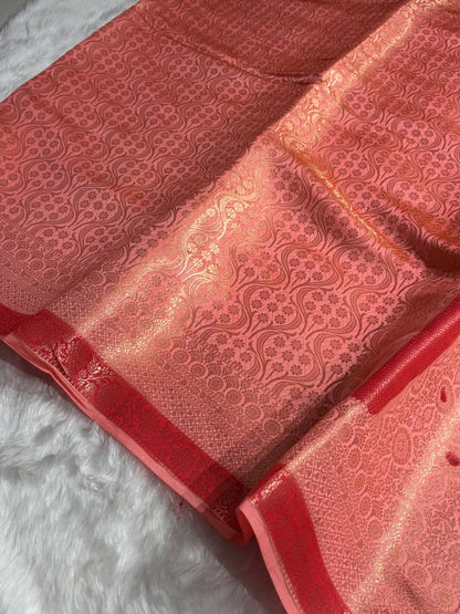 Banarasi Peach Shade Flower Minakari Brocade Pure Caramel Mango Silk Saree CS-22