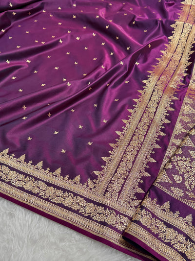 Premium Wine Banarasi Booti Katan Silk Saree