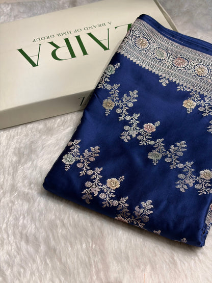 Royal Blue Minakari Banarasi Cross Mashru Silk Saree MS01