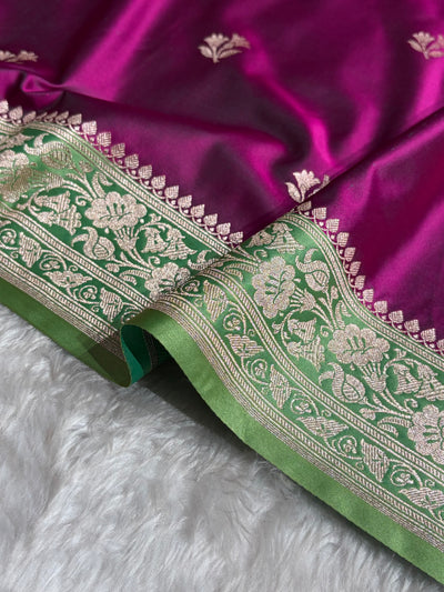 Contrast Wine / Olive Gold Shades Banarasi Booti Pattern Mashru Silk Saree MSM-138