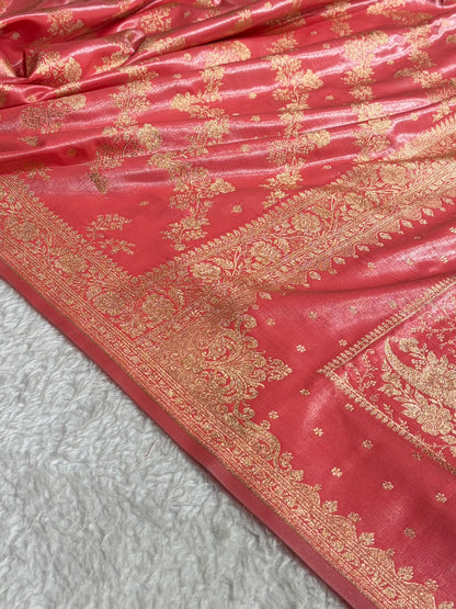 Satin Silk Saree Banarasi Cross with booti In Baby Pink Shades SS22