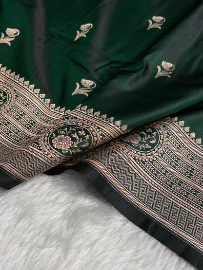 Bottle Green Boota With Floral Border Mashru Silk Saree MSM-96