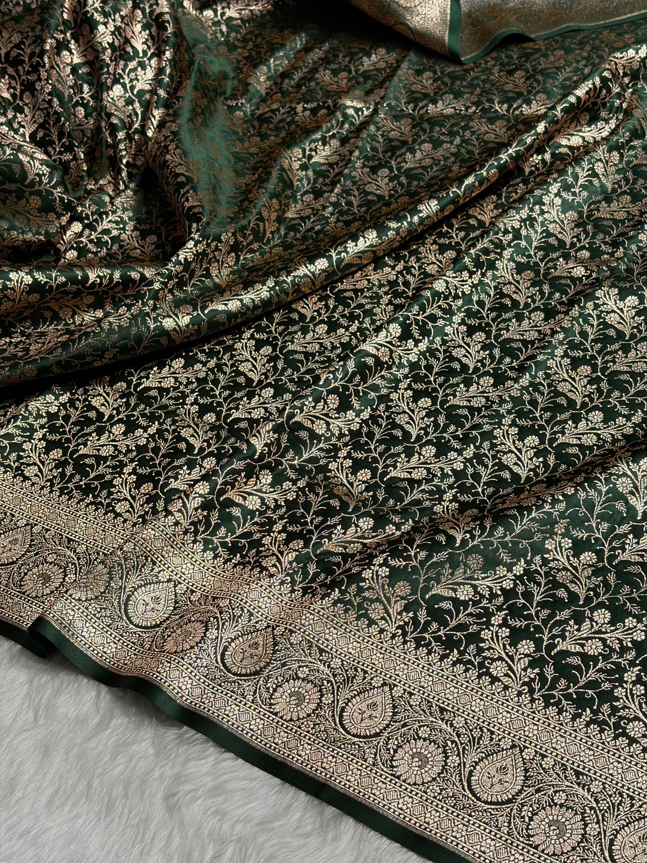 Banarasi Bottle Green Brocade Soft Katan Silk Saree SKB-02