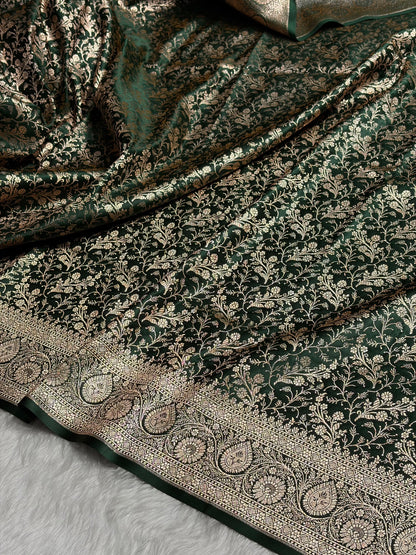 Banarasi Bottle Green Brocade Soft Katan Silk Saree SKB-02