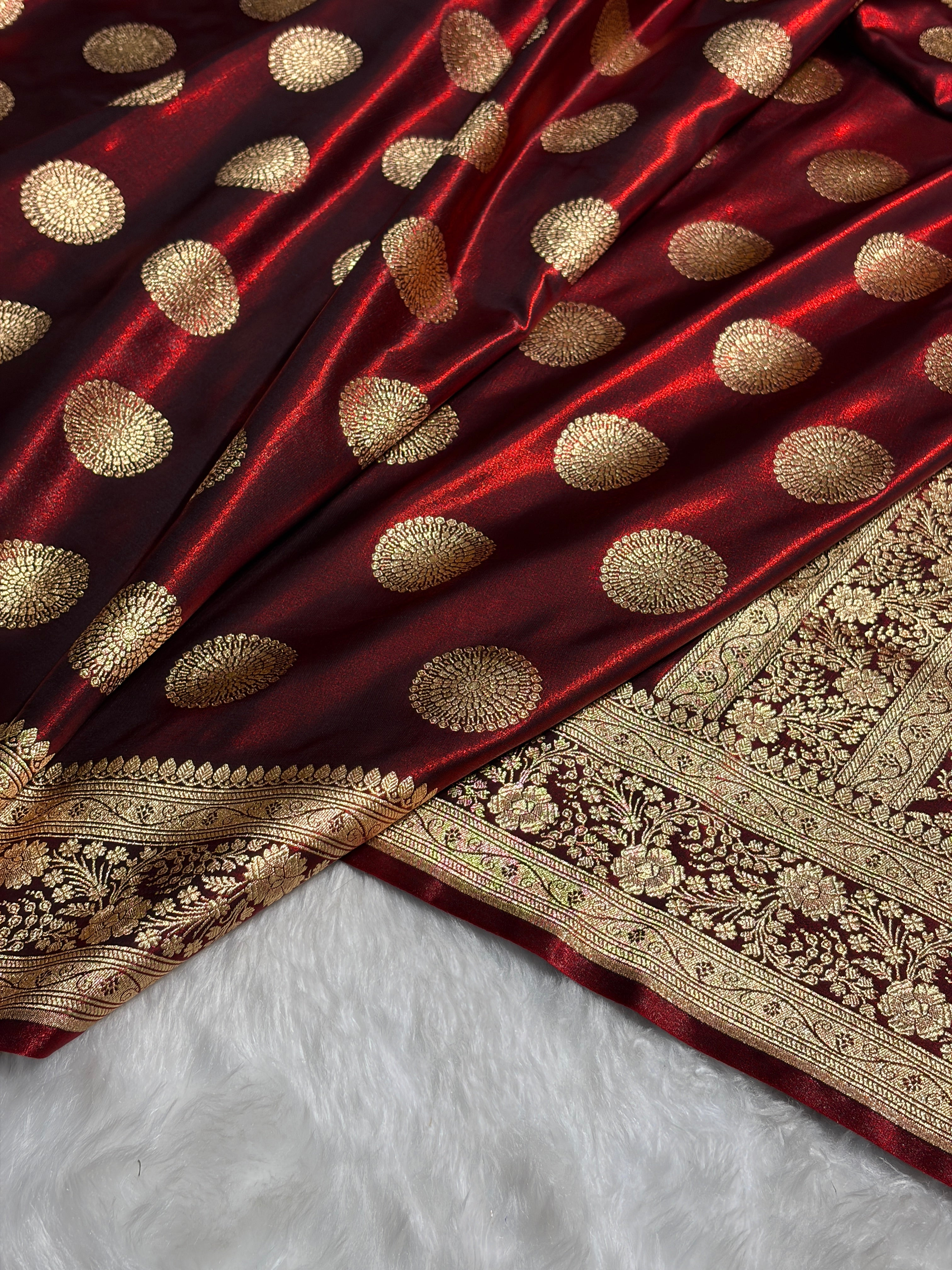 Maroon Shades Banarasi Satin Silk Saree SS33