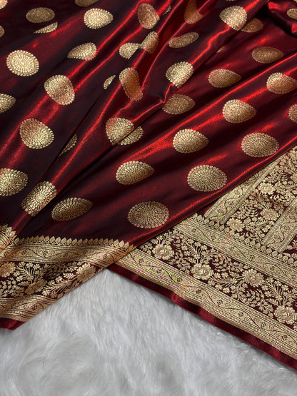 Maroon Shades Banarasi Satin Silk Saree SS33