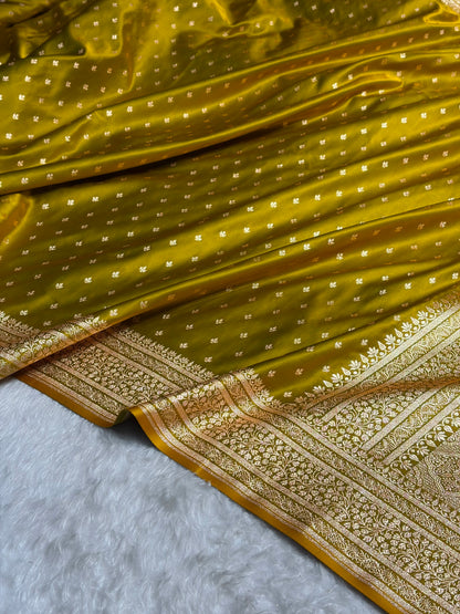 Banarasi Satin Katan Saree in Liril Mehendi Shades SK88