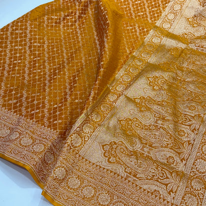 Mustard Gold Banarasi Brocade Soft Katan Silk Saree