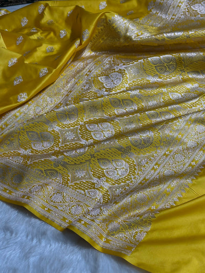 Yellow Shades Floral Border Boota Mashru Silk Saree MCS66