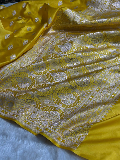 Yellow Shades Floral Border Boota Mashru Silk Saree MS66