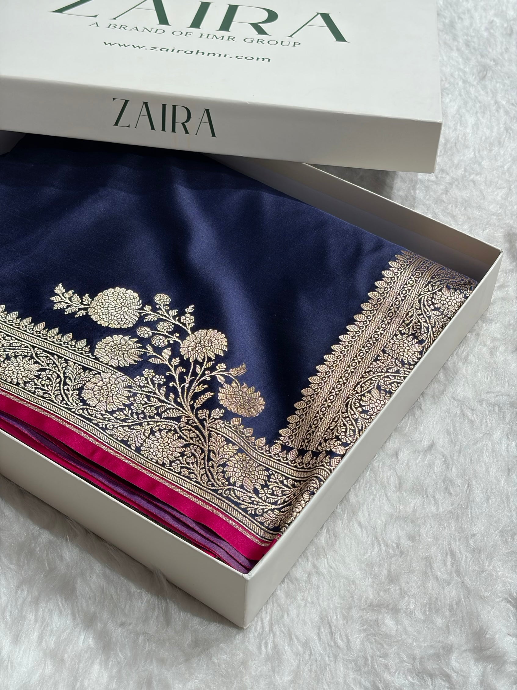 German Blue Shades Floral Border Mashru Silk Saree MSM-62