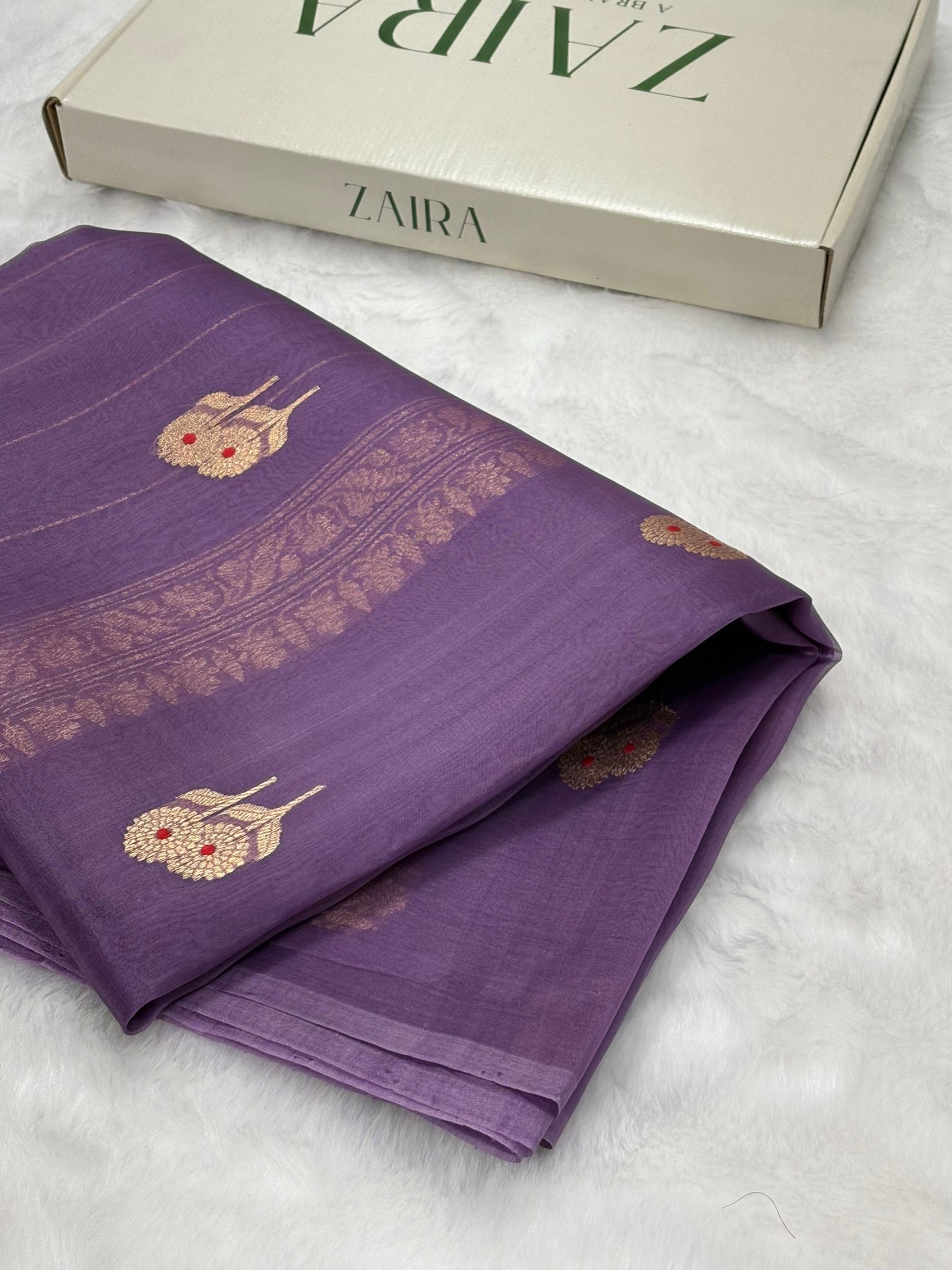 Pure Organza Dusty Lavender Meena Floral Banarasi Silk Saree PO-05