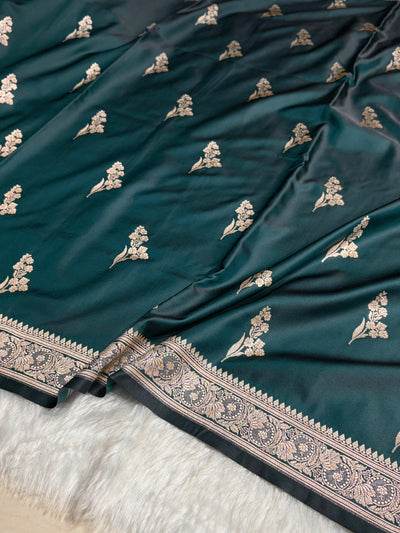 Dark Rama Boota With Floral Border Mashru Silk Saree MSM-97