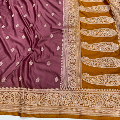 Mauve -Mustard Motif Mashru Silk Saree