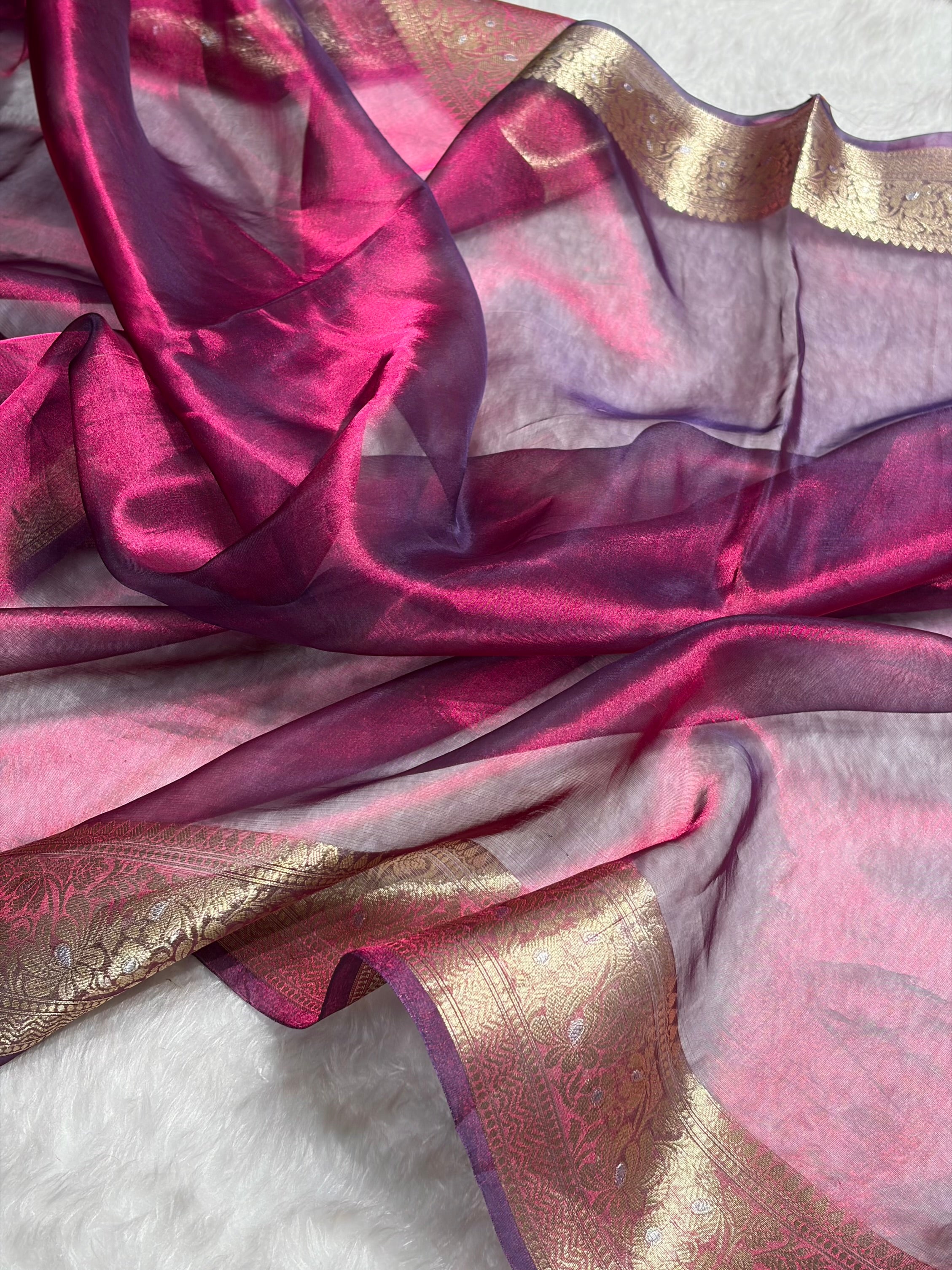 Cross Wine Shades Pure Tissue Silk Saree with Brocade Blouse PT-31