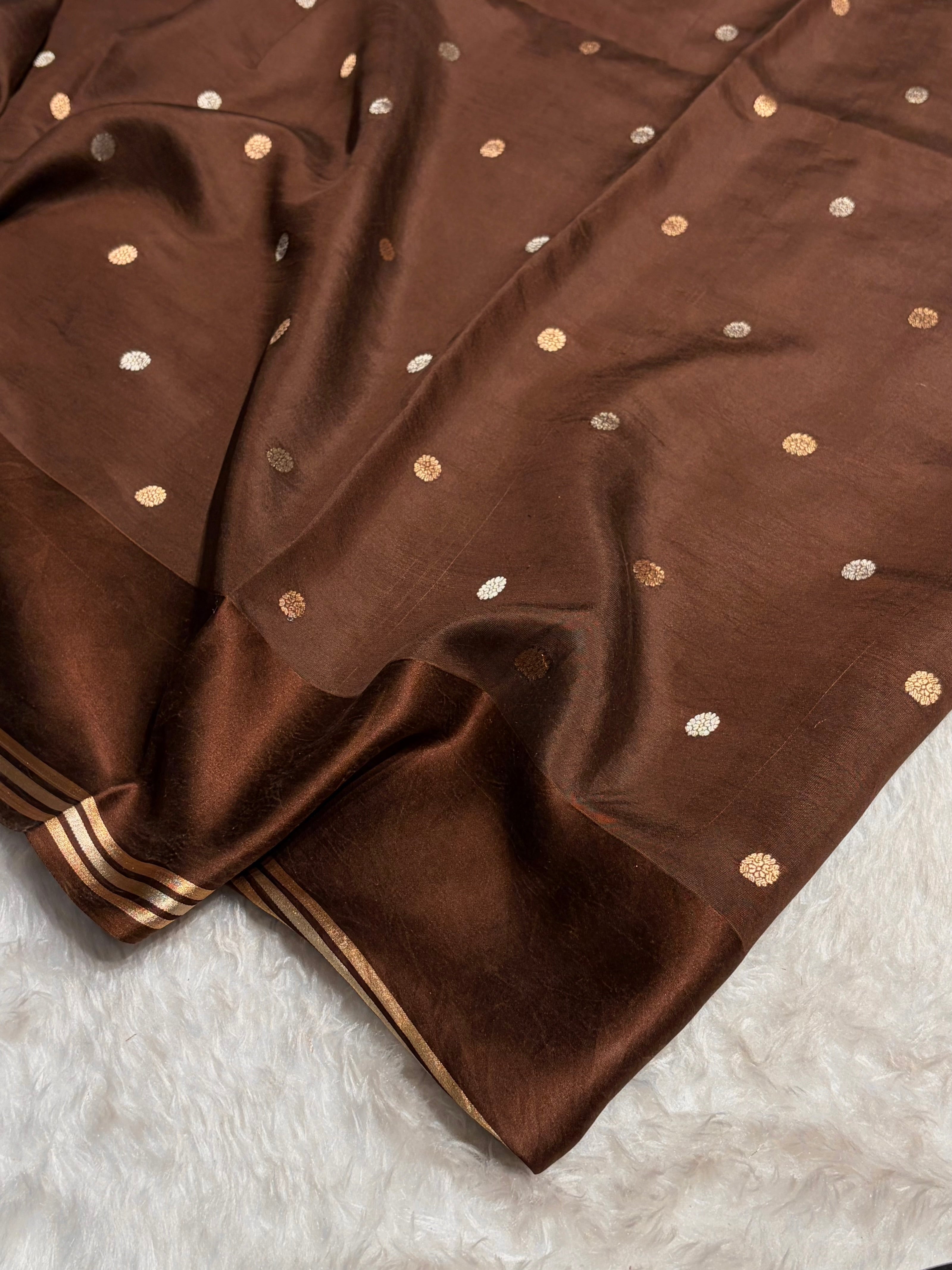 Chocolate Shade Handwoven Kaduwa Pure Katan Raw Mango Silk RM-01
