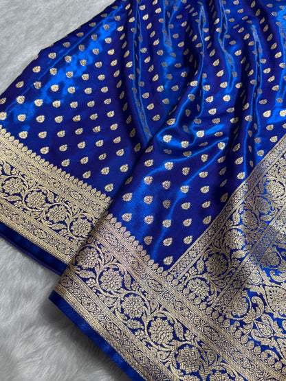 Cross Royal Blue Booti satin Silk Saree SS01