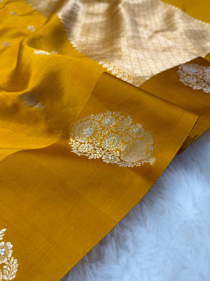 Mustard Shades Handwoven Pure Katan Paper Silk RM-70