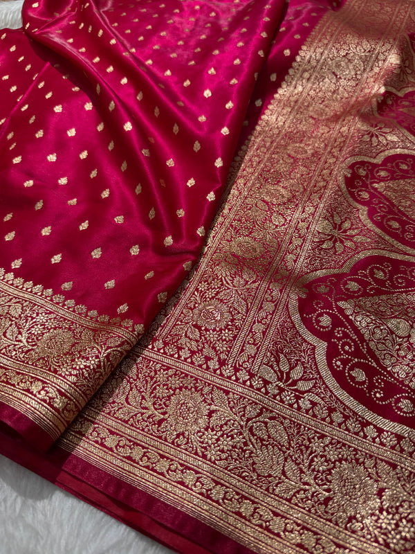 Ultra Light Weight Satin Silk Booti in Reddish Pink Shades SS06
