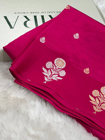 Banarasi Rani Shades Meenakari Boota Handwoven Pure Katan Paper Silk RM-75