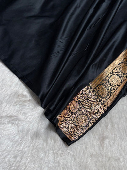 Black Banarasi Brocade Soft Katan Silk Saree SKB-01
