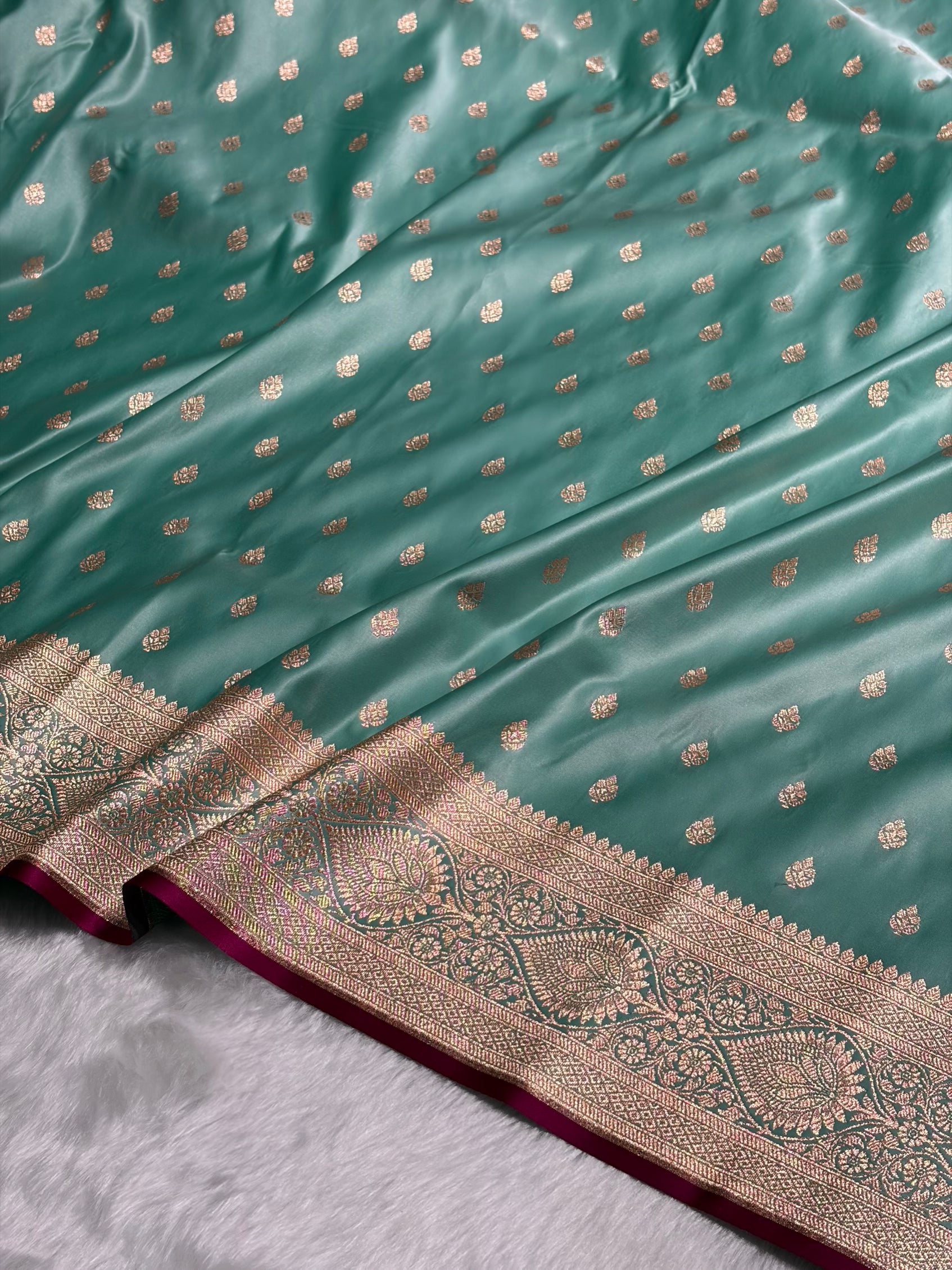 Turquoise booti Katan Silk saree SK10