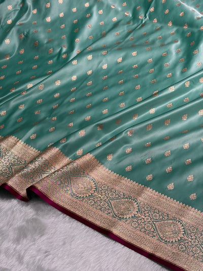 Seagreen booti Katan Silk saree SK10
