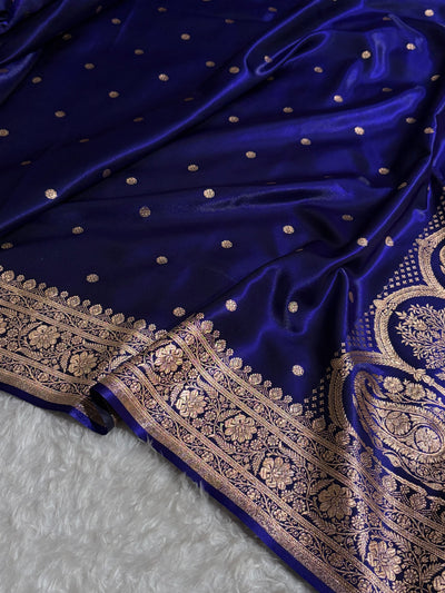 Satin Silk Saree Banarasi Booti in Royal Blue Shades SS29