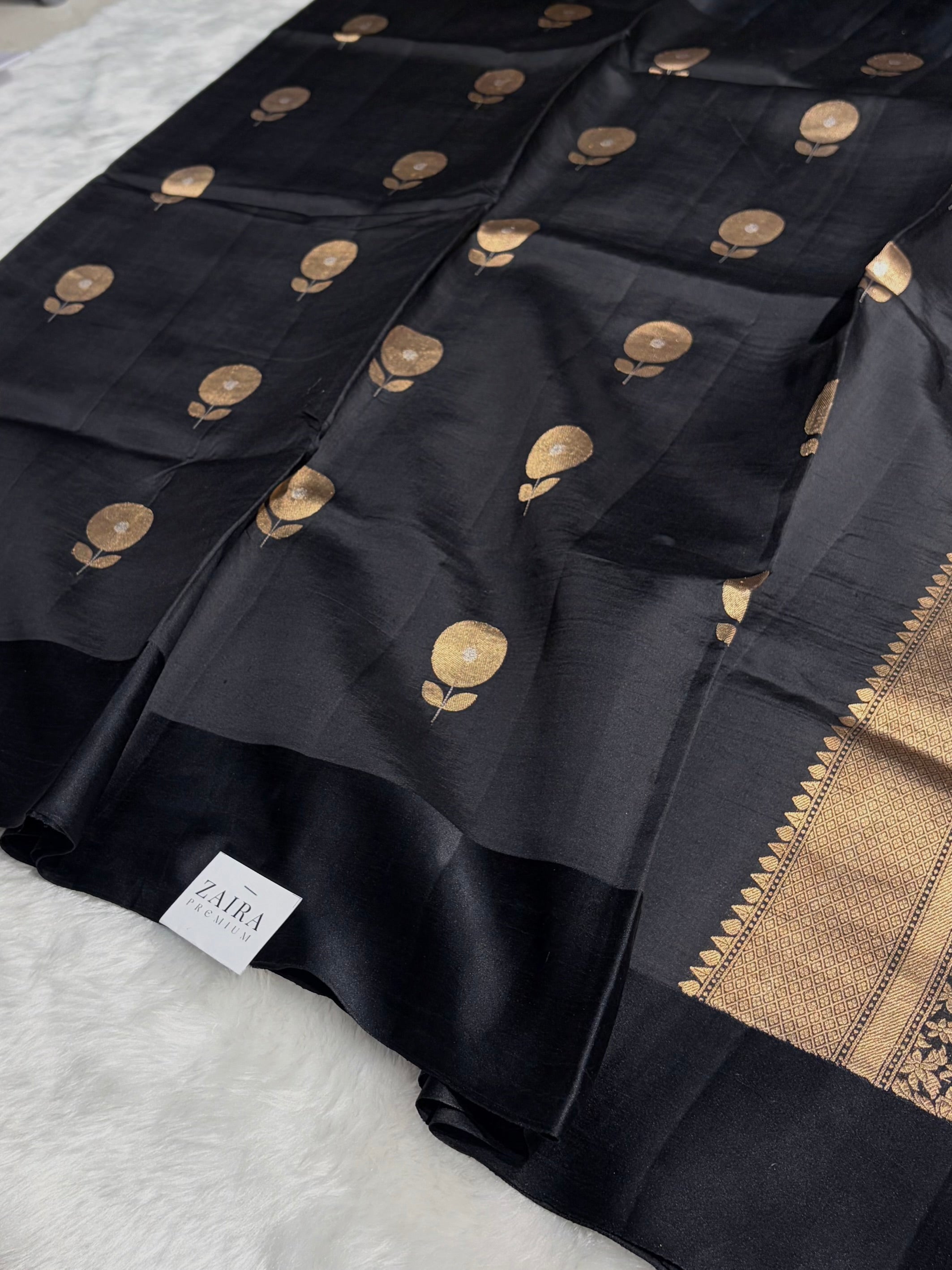 Black Meena Boota Handwoven Raw Mango Silk RM-30