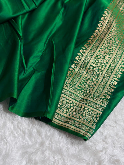 Banarasi Satin Katan Saree in Cross Bottle Green Shades SK88