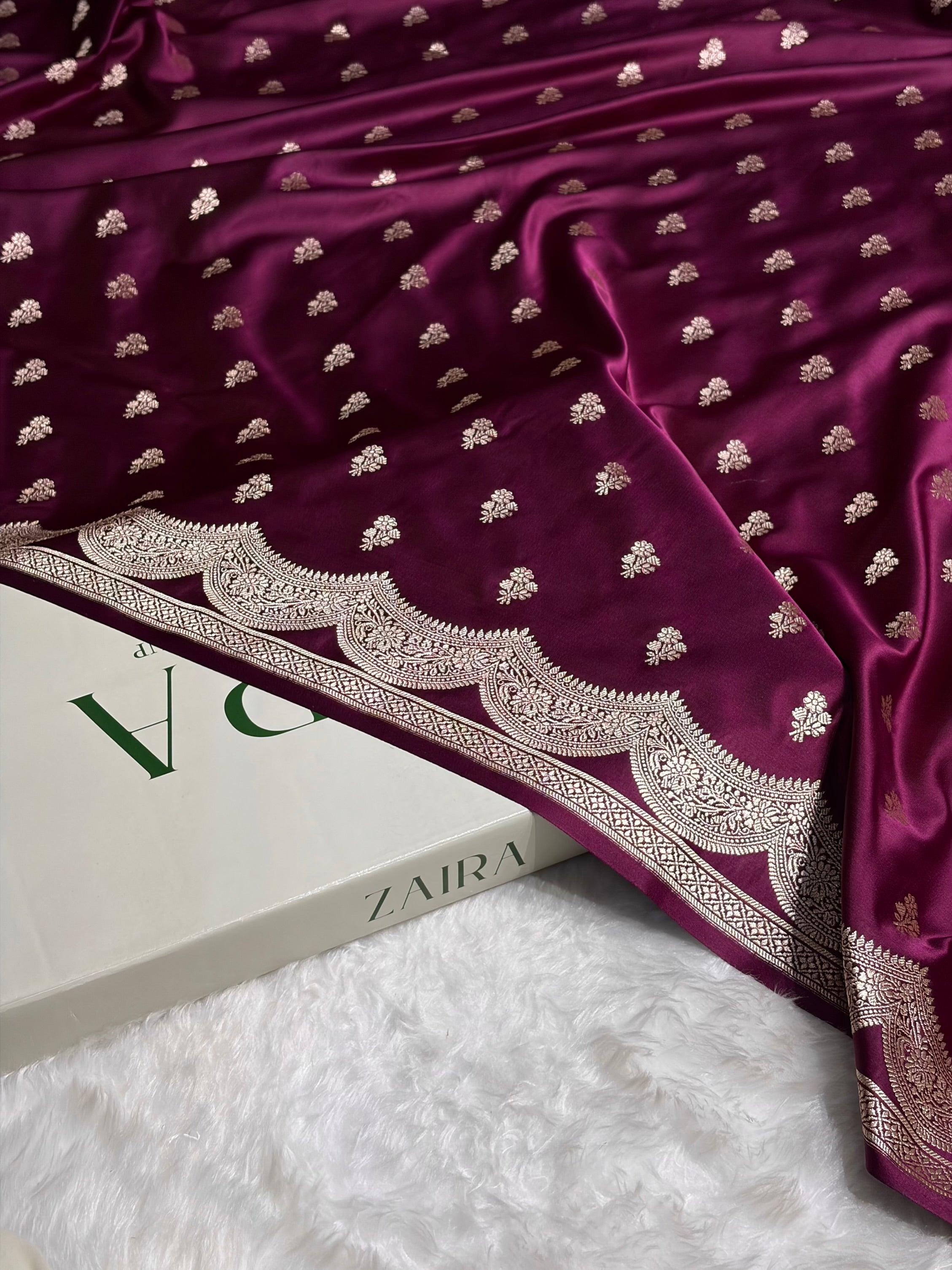 Wine Scallop Booti Mashru Silk Banarasi Saree MSM-35