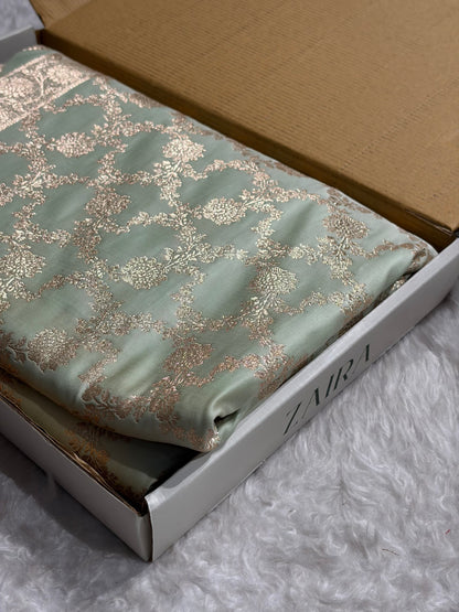Light Pista Jaal Pattern Satin Katan Silk Saree SK25